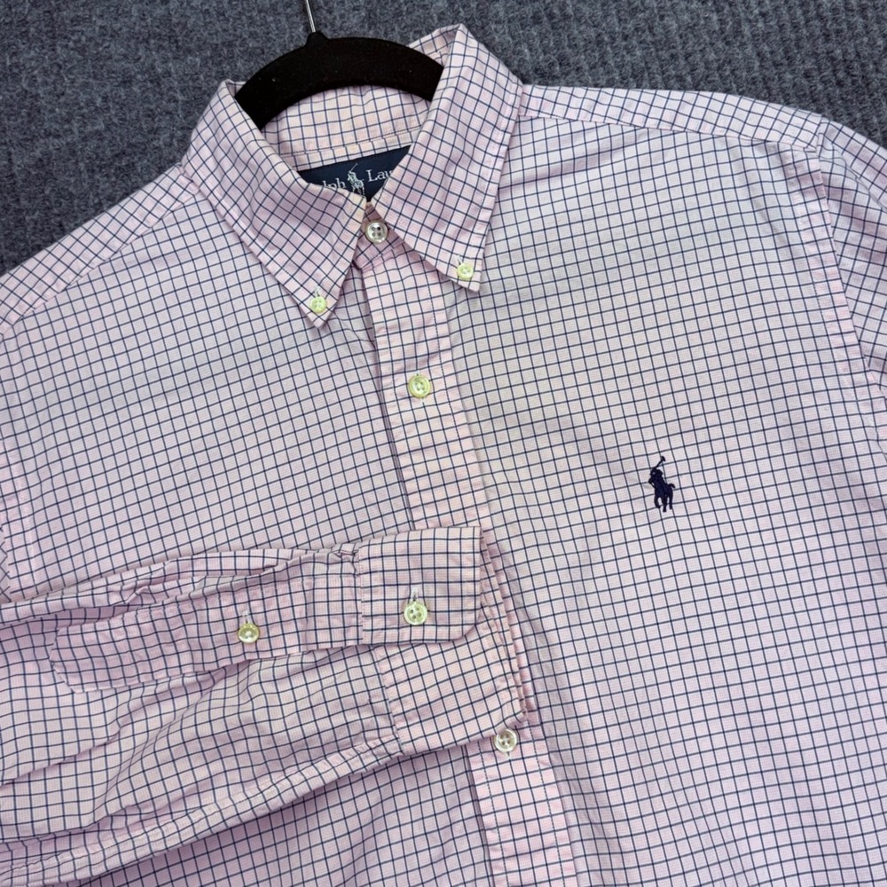 Ralph Lauren Mens Pink Navy Tattersall Check Classic Fit Button Down Shirt 15
